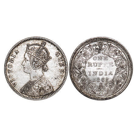 Victoria Queen, Silver, Rupee, 1862, Bombay Mint, A/II/0/4, w/o initial ‘J’, Die crack on 