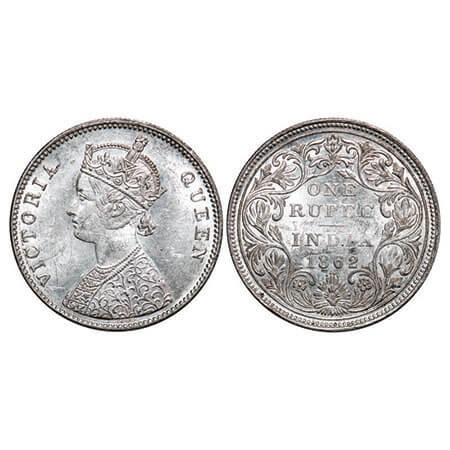 Victoria Queen, Silver, Rupee, 1862, Bombay Mint, A/II/0/4, w/o initial ‘J’, Die crack on 