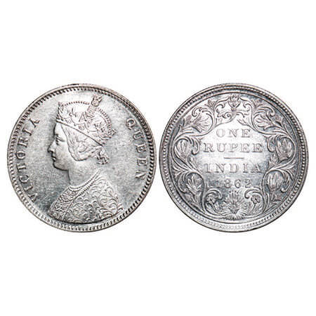 Victoria Queen, Silver, Rupee, 1862, Bombay Mint, A/II/0/4, w/o initial ‘J’. F. Prid 79. G