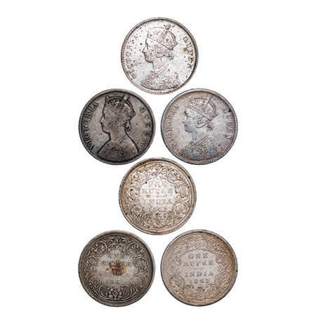 Victoria Queen, Silver, Rupee, (3 coins), 1862, Bombay Mint, 1) A/II/0/5, Complete ‘D’ in