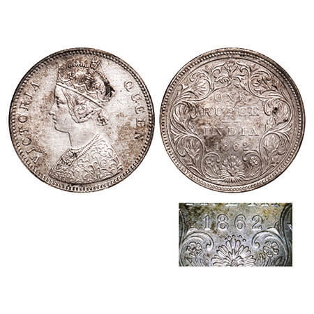 Victoria Queen, Silver, Rupee, 1862, Bombay Mint, A/II/0/6, Complete ‘D’ in India, w/o ini