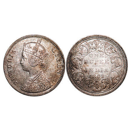 Victoria Queen, Silver, Rupee, 1862, Bombay Mint, A/II/0/6, Complete ‘D’ in India, w/o ini
