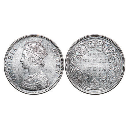 Victoria Queen, Silver, Rupee, 1862, Bombay Mint, A/II/0/6, w/o bottom stroke of numeral 1