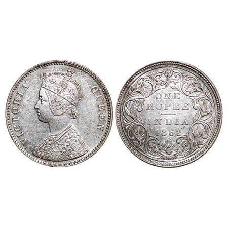 Victoria Queen, Silver, Rupee, 1862, Bombay Mint, A/II/0/6, With half bottom stroke of num