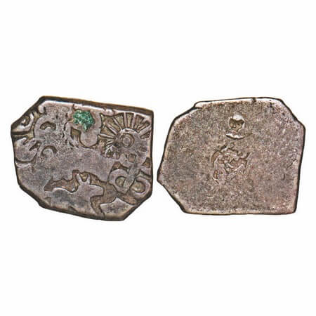 Nanda Empire, Punch Marked, (c. 4 Cen BC), Silver Karshapana, 3.39g, 14.00x16.81mm, Obv: P