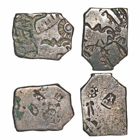 Nanda Empire, Punch marked, (c. 4 Cen BC), (2 coins), Silver Karshapana, 1) 3.37g, 13.44x1