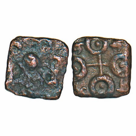 Ujjain, (2-1 Cen BC), Copper fraction, 0.52g, 10.73x9.14mm, Obv: Flower motif, Rev: Ujjain
