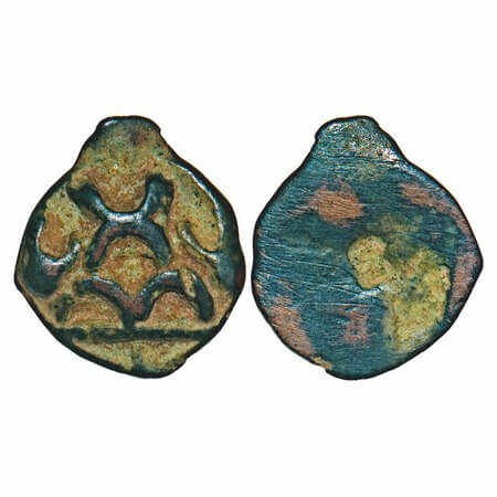 Deccan Region, (2-1 Cen BC), Cast Copper unit, 5.09g, 23.00x20.28mm, Obv: Three arch hill(