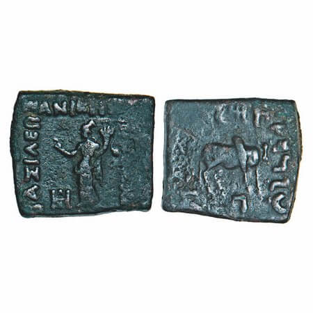 Indo-Greek, Philoxenus (100-95 BC), Copper Quadruple, 8.12g, 17.69x19.67mm, Obv: City godd