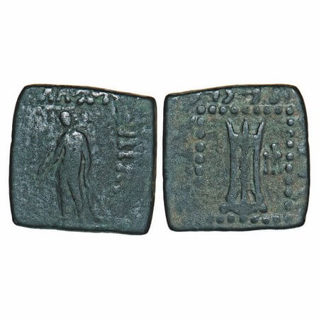 Indo-Greek, Apollodotus I, (c. 174-165 BC), Copper unit, 8.89g, 22.44x22.54 mm, Obv: Apoll