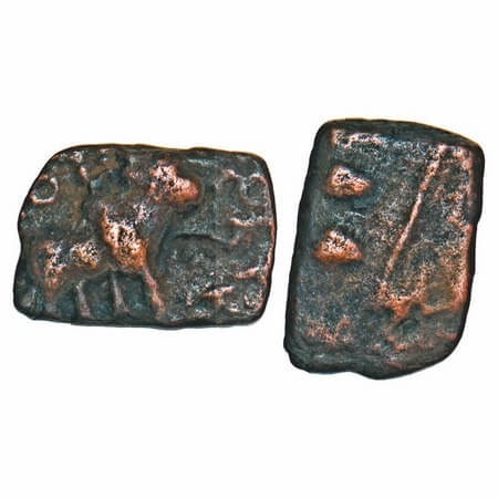 Satavahanas, Kocchiputra SiriSatakarani (1 Cen AD), Copper unit, 2.81g, 12.34x7.53mm, Obv: