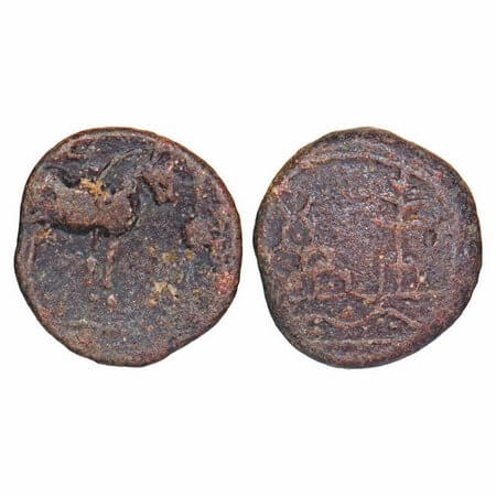 Hiranyakas of Rayalseema Region, (3-4 Cen AD), Lead unit, 11.83g, 24.06x22.79mm, Obv: Hors