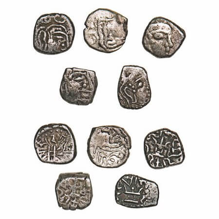 Guptas, Skandagupta, Silver Drachma (5 Coins), Obv: Bust of king facing to right, Rev: Fir