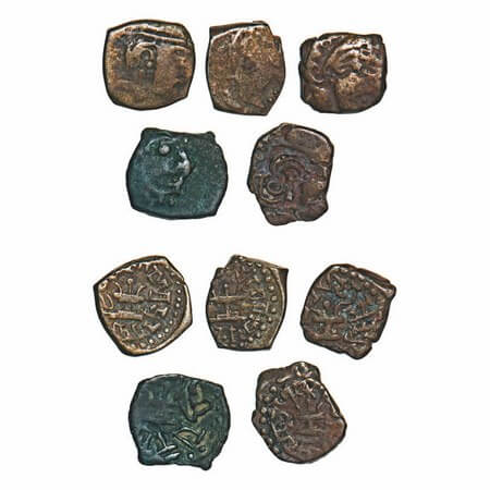 Guptas, Skandagupta, Debased Silver Drachma (5 Coins), Posthmous issues, Obv: Bust of king