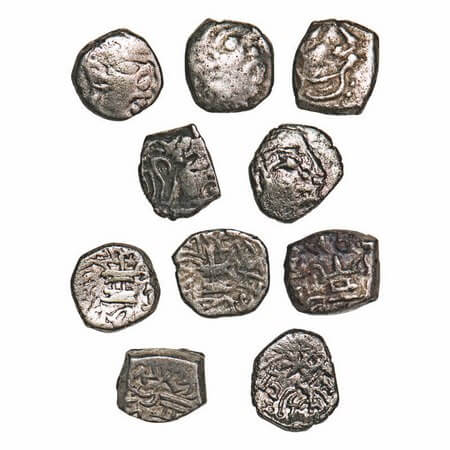 Guptas, Skandagupta (c. 455-480 AD), Silver Drachma (5 Coins), Obv: Bust of king facing to