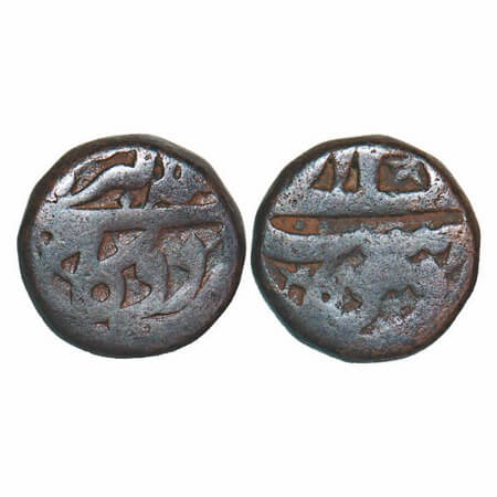 Akbar, Copper Dam, 19.45g, Dogaon Mint, Obv: Akbar shahi Dogaon, Rev: illahi date (44) & m