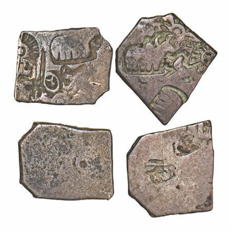 Mauryan Empire, Punch Marked, (c. 4-3 Cen BC), (2 coins), Silver Karshapana, 3.34g, 3.32g,