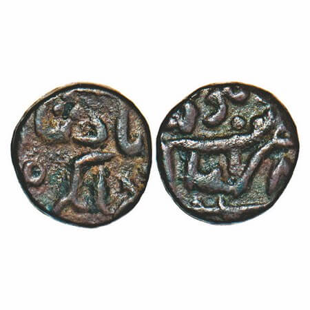Jahangir, Copper Gujarat fabric Trambiya, 2.87g, Delwara Mint, Obv: Jahangir Badshah Gazi,