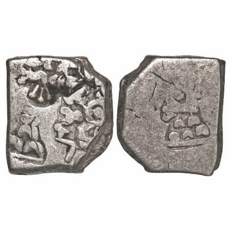 Mauryan Empire, Punch Marked, (c. 4-3 Cen BC), Silver Karshapana, 3.32g, 13.58x12.15mm, Ob