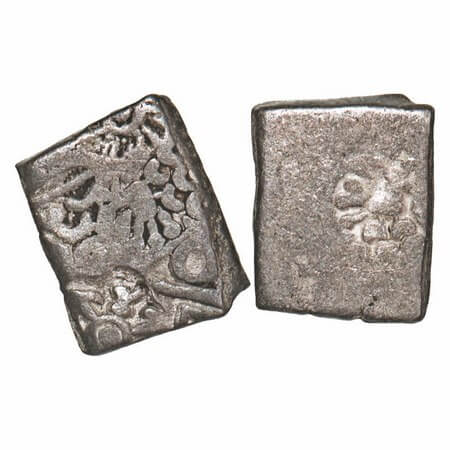 Mauryan Empire, Punch Marked, (c. 4-3 Cen BC), Silver Karshapana, 3.48g, 14.21x11.15mm, Ob