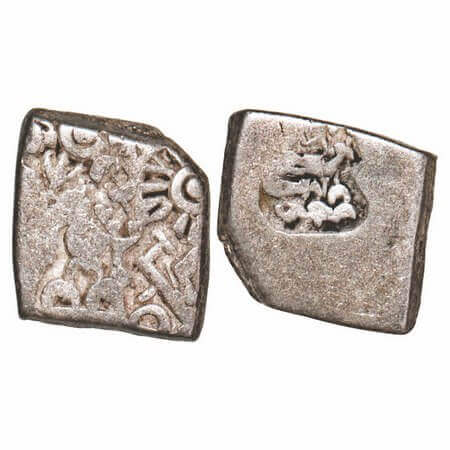Mauryan Empire, Punch Marked, (c. 4-3 Cen BC), Silver Karshapana, 3.38g, 13.15x12.16mm, Ob