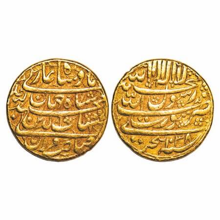 Shah Jahan I, Gold Mohur, 10.92g, Surat Mint, (AH) Hijri 1038, monthless type, legend in f