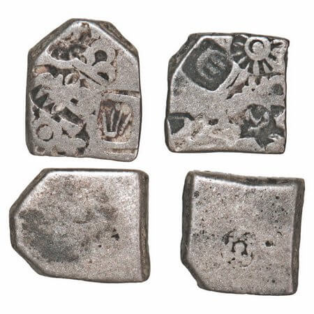 Mauryan Empire, Punch Marked, (c. 4-3 Cen BC), (2 coins), Silver Karshapanas, 3.32g, 3.38g