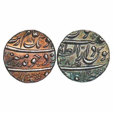 Aurangzeb, Silver Rupee, 11.44g, Dar ul Zafar Bijapur Mint, AH 1106/38 RY, with flower sym