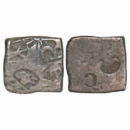 Mauryan Empire, Punch Marked, (c. 4-3 Cen BC), Silver Karshapana, 3.18g, 13.49x14.02mm, Ob