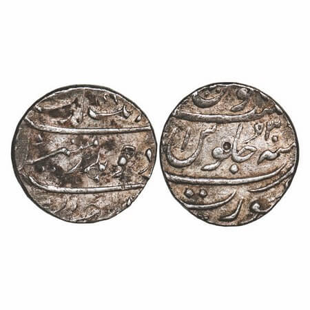 Aurangzeb, Silver Rupee, 11.52g, Surat Mint, 30 RY, Alif symbol as a mint mark on Rev in j