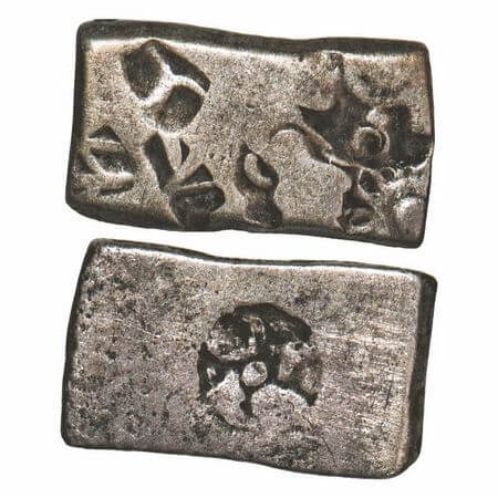 Mauryan Empire, Punch Marked, (c. 4-3 Cen BC), Silver Karshapana, 3.24g, 16.82x12.38mm, Ob