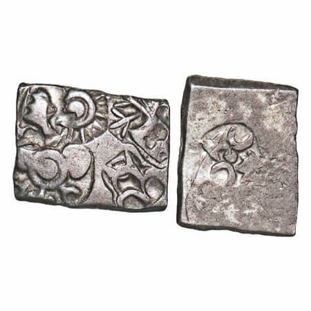 Mauryan Empire, Punch Marked, (c. 4-3 Cen BC), Silver Karshapana, 3.39g, 12.65x16.33 mm, O