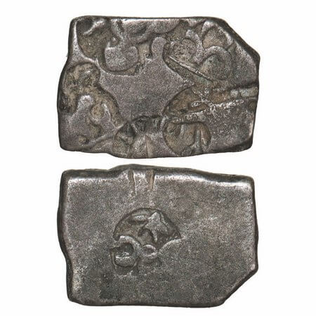 Mauryan Empire, Punch Marked, (c. 4-3 Cen BC), Silver Karshapana, 3.23g, 12.29x17.25mm, Ob
