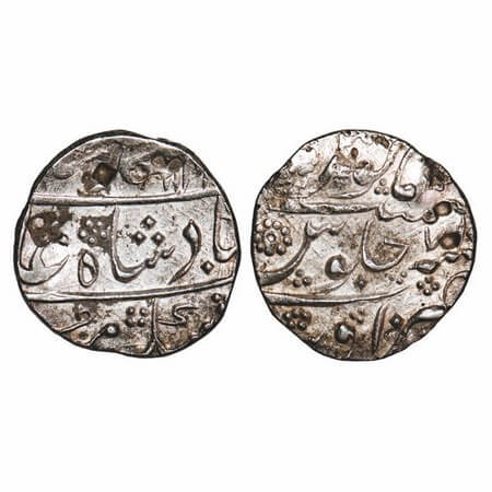 Muhammad Shah, Silver Rupee, 11.04g, Ausa Mint, AH 11(37)/7 RY, beautiful dotted flowers a