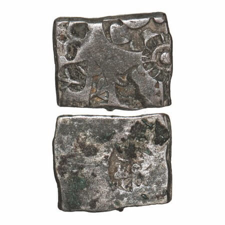 Mauryan Empire, Punch Marked, (c. 4-3 Cen BC), Silver Karshapana, 3.38g, 13.16x16.06mm, Ob