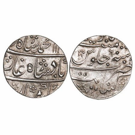 Muhammad Shah, Silver Rupee, 11.55g, Khambayat Mint, AH 111x/6 RY. KM 436.34. broad flan, 