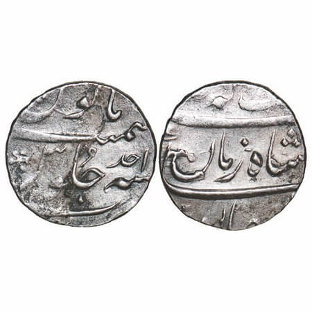 Muhammad Shah, Silver ½ Rupee, 5.67g, Surat Mint, Ahad (1) RY, Baluft ilah Badshah Zaman t