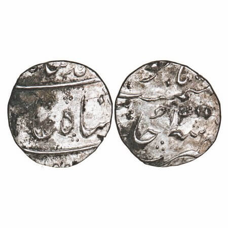 Muhammad Shah, Silver ½ Rupee, 5.59g, Surat Mint, 14 RY. KM 433.4. Very Fine, Scarce.