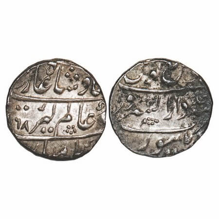 Alamgir II, Silver Rupee, 11.53g, Dar ul Sarur Burhanpur Mint, AH 1168/Ahad (1) RY. KM 460