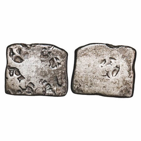 Mauryan Empire, Punch Marked, (c. 4-3 Cen BC), Silver Karshapana, 3.11g, 14.48x17.28 mm, O