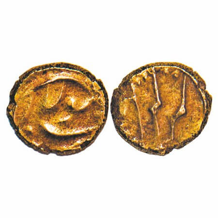 Alamgir II, Gold Fanam, 0.34g, Kolar Mint, mint name on rev. About Extremely Fine, Very Sc