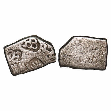 Mauryan Empire, Punch Marked, (4-3 Cen BC), Silver Karshapana, 3.20g,11.37x16.22 mm, Obver