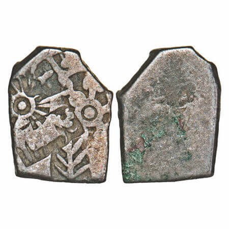 Mauryan Empire, Punch Marked, (c. 4-3 Cen BC), Silver Karshapana, 3.40g, 16.57x12.95mm, Ob
