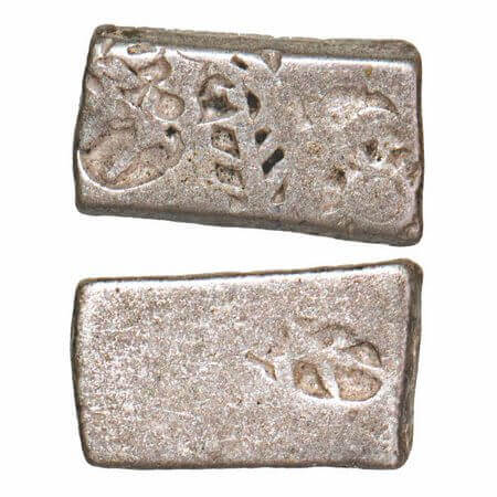 Mauryan Empire, Punch Marked, (c. 4-3 Cen BC), Silver Karshapana, 3.36g, 9.30x15.88 mm, Ob