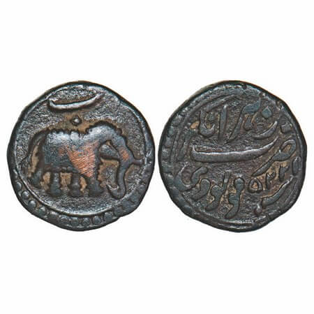 Mysore, Tipu Sultan, Copper Paisa, 11.22g, Nagar Mint, AM 1225/2 'Be' RY above elephant to