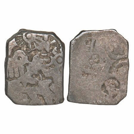 Mauryan Empire, Punch Marked, (c. 4-3 Cen BC), Silver Karshapana, 3.20g, 12.19x16.87mm, Ob