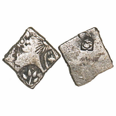 Mauryan Empire, Punch Marked, (c. 4-3 Cen BC), Silver Karshapana, 3.22g, 20.08x19.09 mm, O