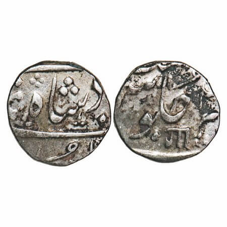 Baroda, Silver ½ Rupee, 5.41g, Anand Rao, Ahmadabad Mint, INO Akbar II, nagari 'Gaa' on re