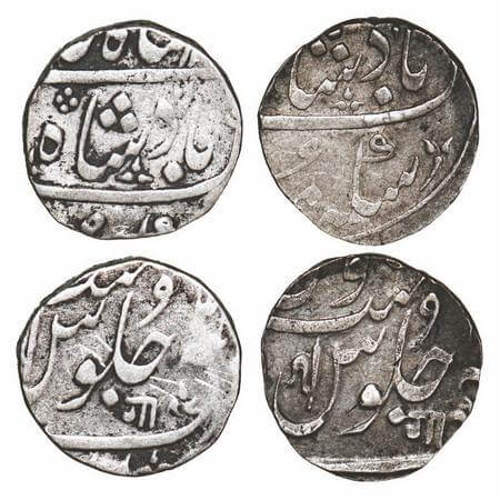 Baroda, Silver Rupee, (2 Coins), Anand Rao, Ahmadabad Mint, 1x, INO Akbar II, nagari lette