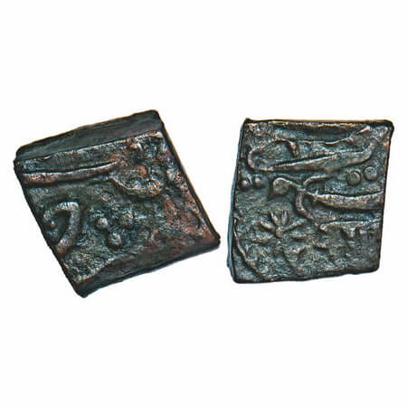 Baroda, Copper Square ½ Paisa, 3.52g, Sayaji Rao II (AH 1235-1264 / 1819-1847 AD), 'Sa' ab